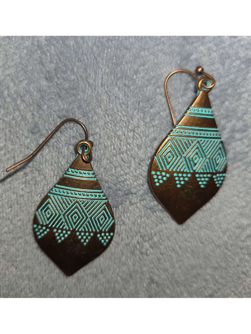 New Turquoise and Gold Geometric Patterned Drop Earrings